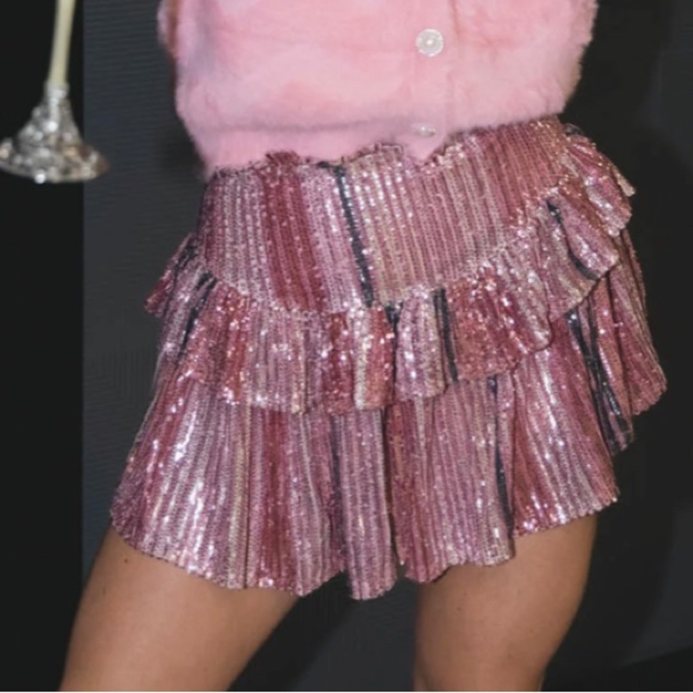 Pink glittery sequin skirt.